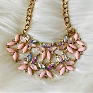 Classy sparkly flower jewel bib statement necklace